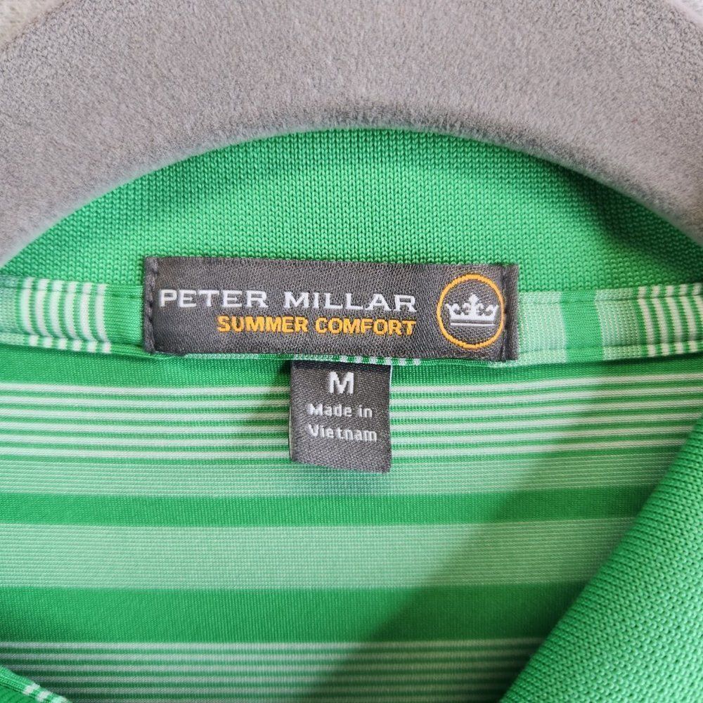Peter Millar Summer Comfort Polo Shirt Mens Medium Green Striped Stretchy - Picture 8 of 15
